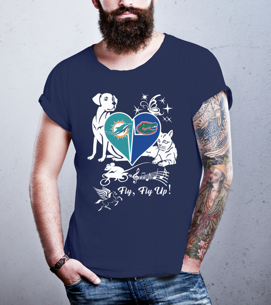 Miami Dolphins Florida Gators Heart Fly Fly Up! T-Shirt