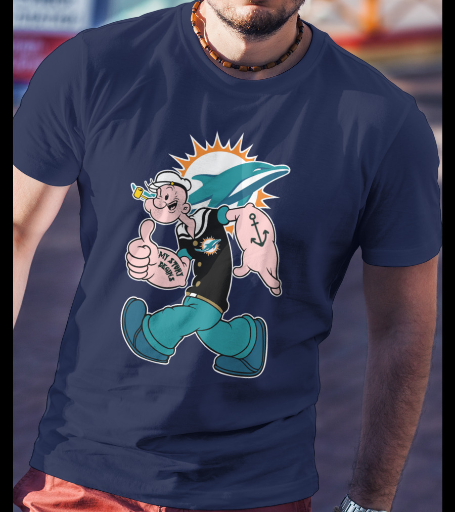 Miami Dolphins Popeye My Jerry Beat Navy Blue T-Shirt