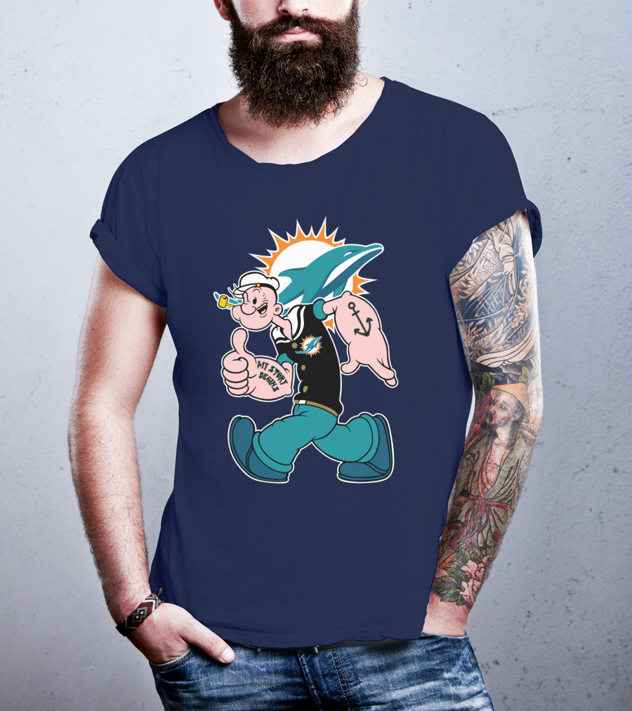 Miami Dolphins Popeye My Jerry Beat Navy Blue T-Shirt