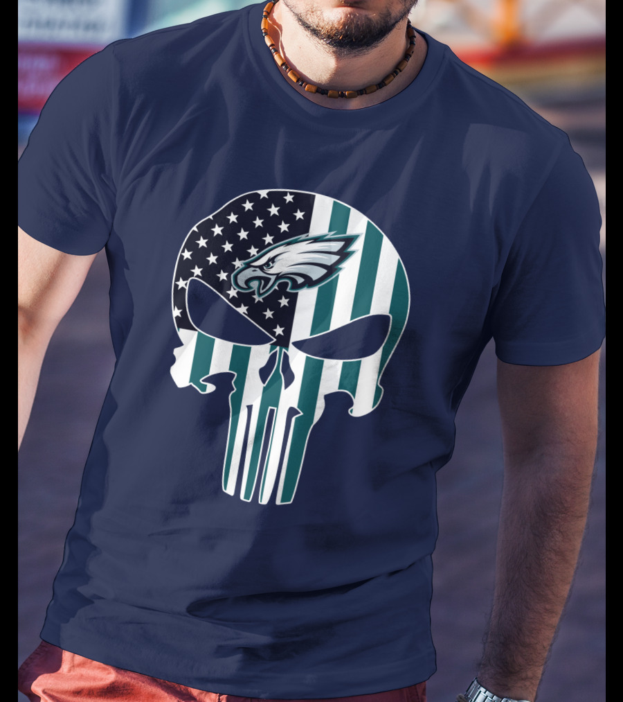 Philadelphia Eagles American Flag Punisher Skull T-Shirt