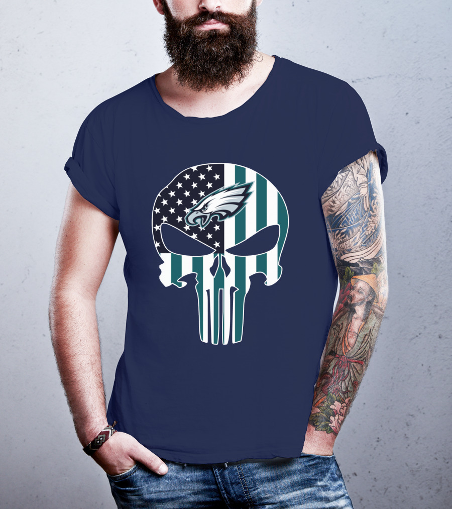 Philadelphia Eagles American Flag Punisher Skull T-Shirt