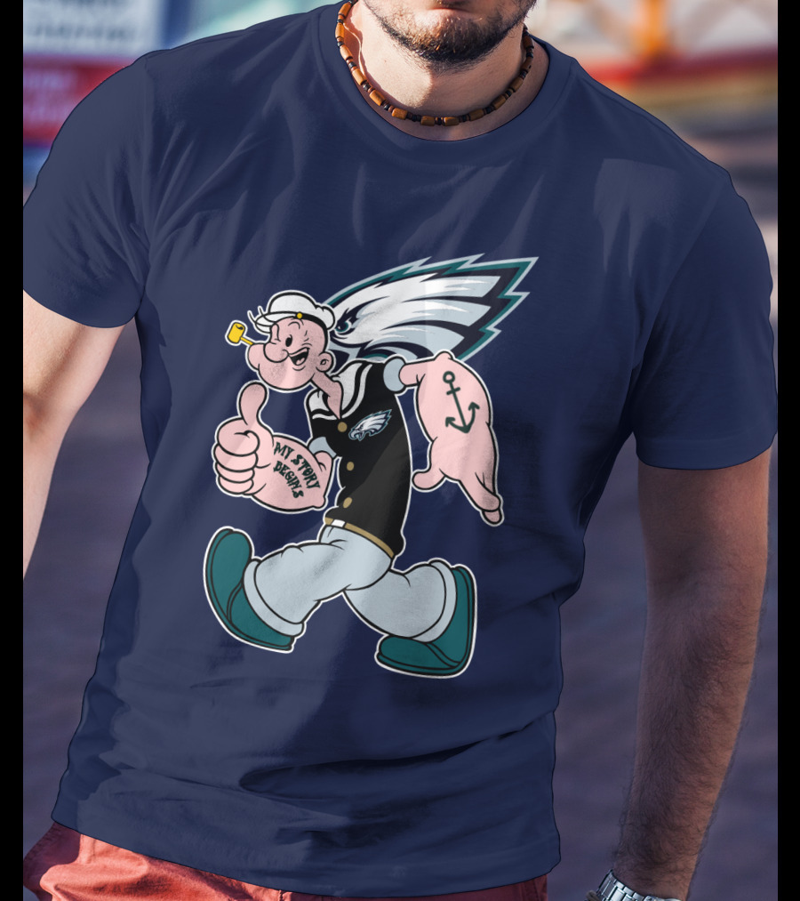 Popeye My Story Begins Philadelphia Eagles Anchor Navy Blue T-Shirt