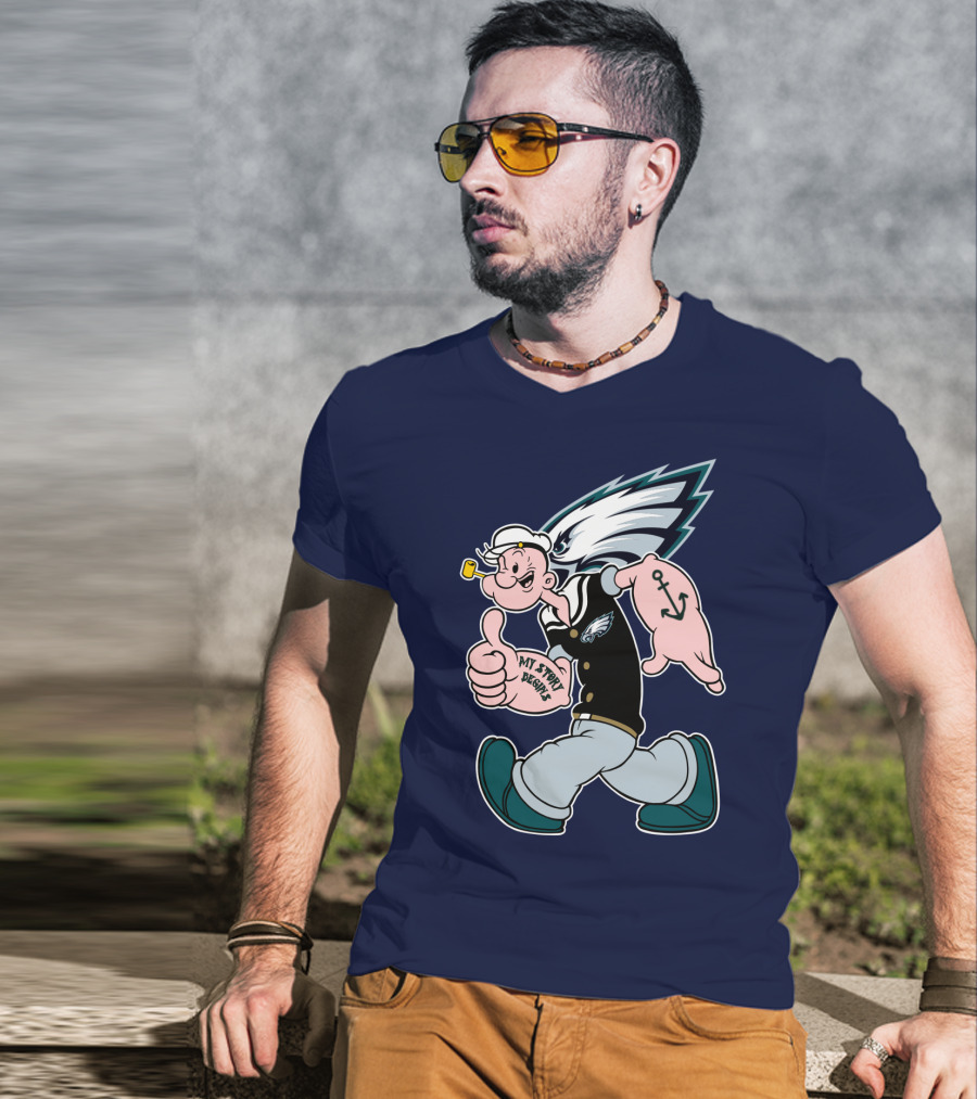 Popeye My Story Begins Philadelphia Eagles Anchor Navy Blue T-Shirt