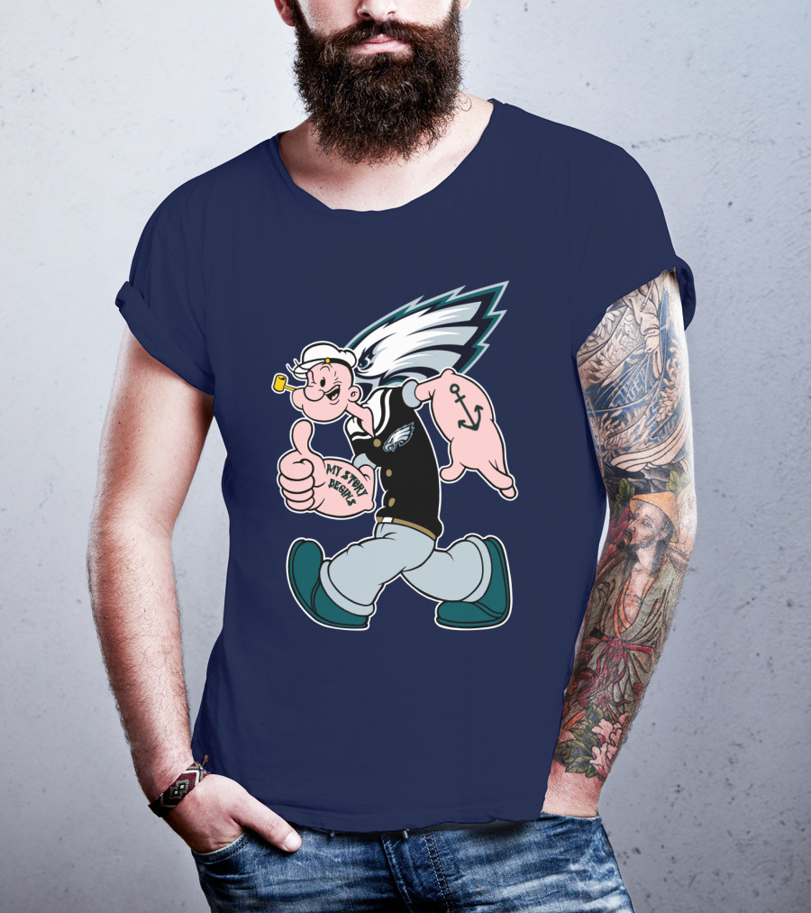 Popeye My Story Begins Philadelphia Eagles Anchor Navy Blue T-Shirt