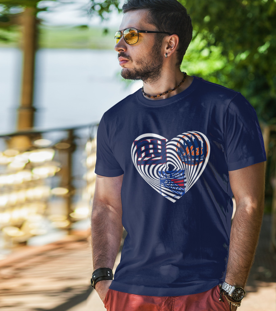 New York Giants Mets Rangers Heart T-Shirt
