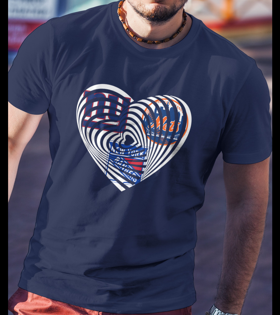 New York Giants Mets Rangers Heart T-Shirt