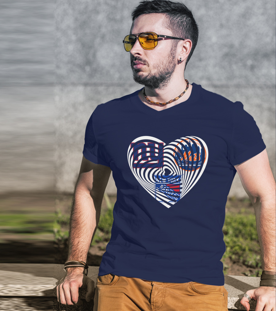 New York Giants Mets Rangers Heart T-Shirt