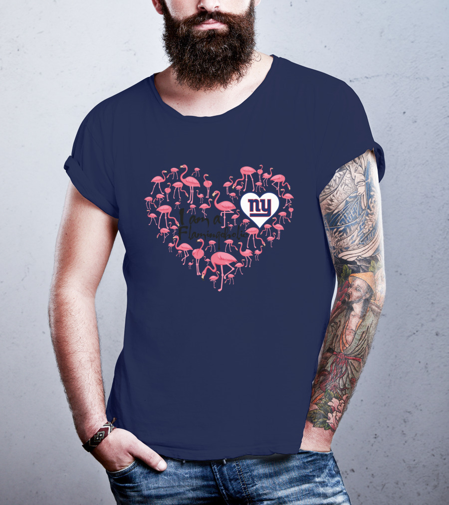 I Am A Flamingoholic Ny Giants Heart Flamingo Collection T-Shirt