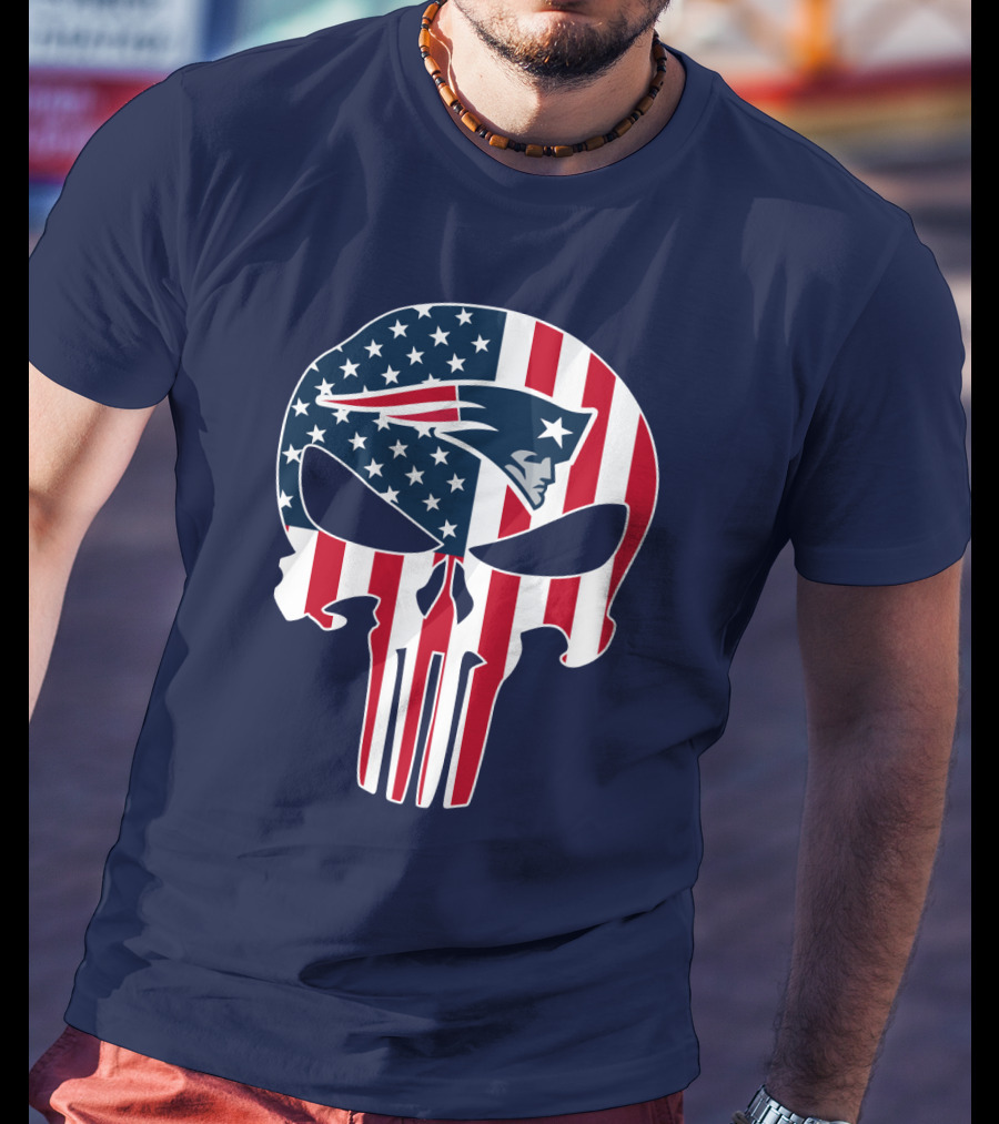 New England Patriots American Flag Skull T-Shirt