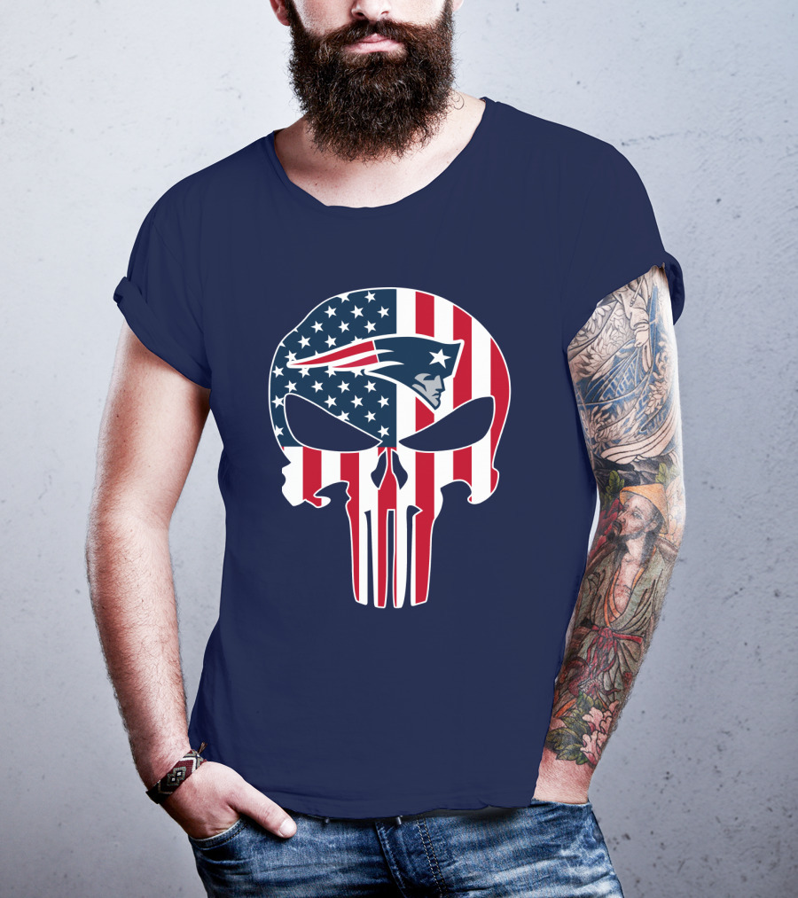 New England Patriots American Flag Skull T-Shirt