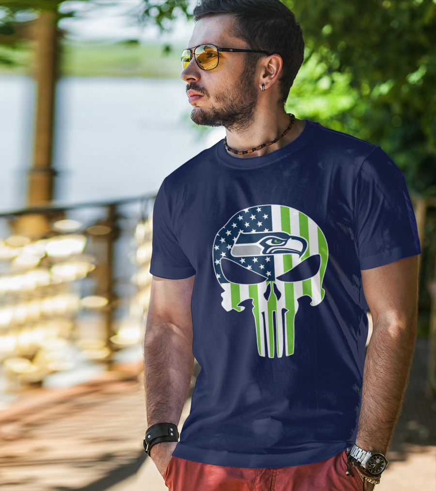 Seahawks American Flag Punisher Skull T-Shirt