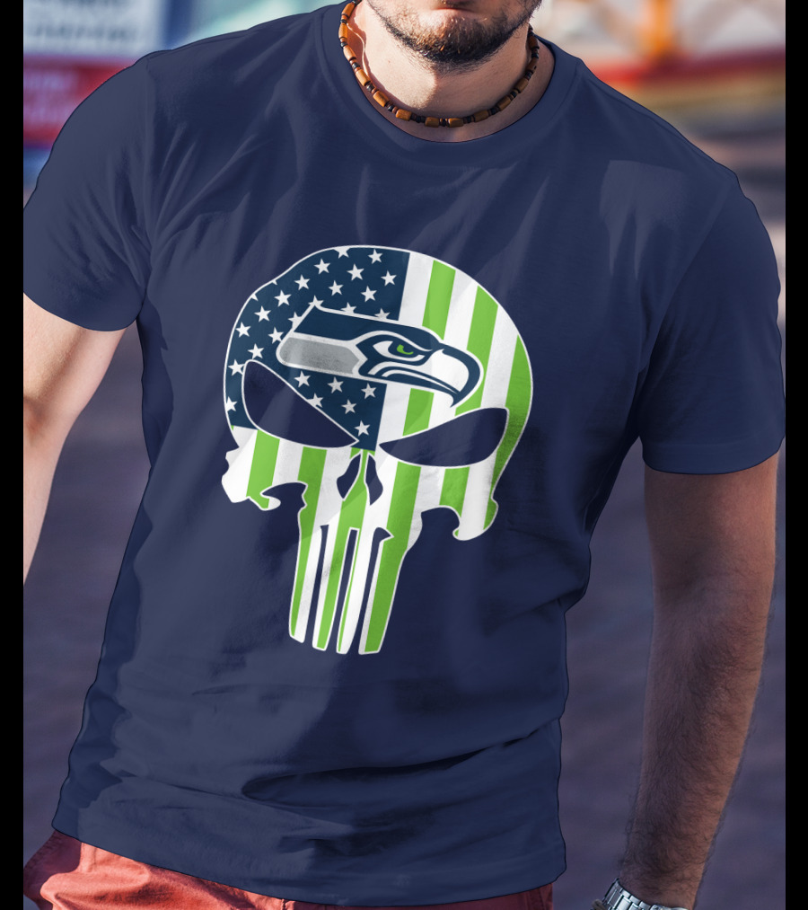 Seahawks American Flag Punisher Skull T-Shirt