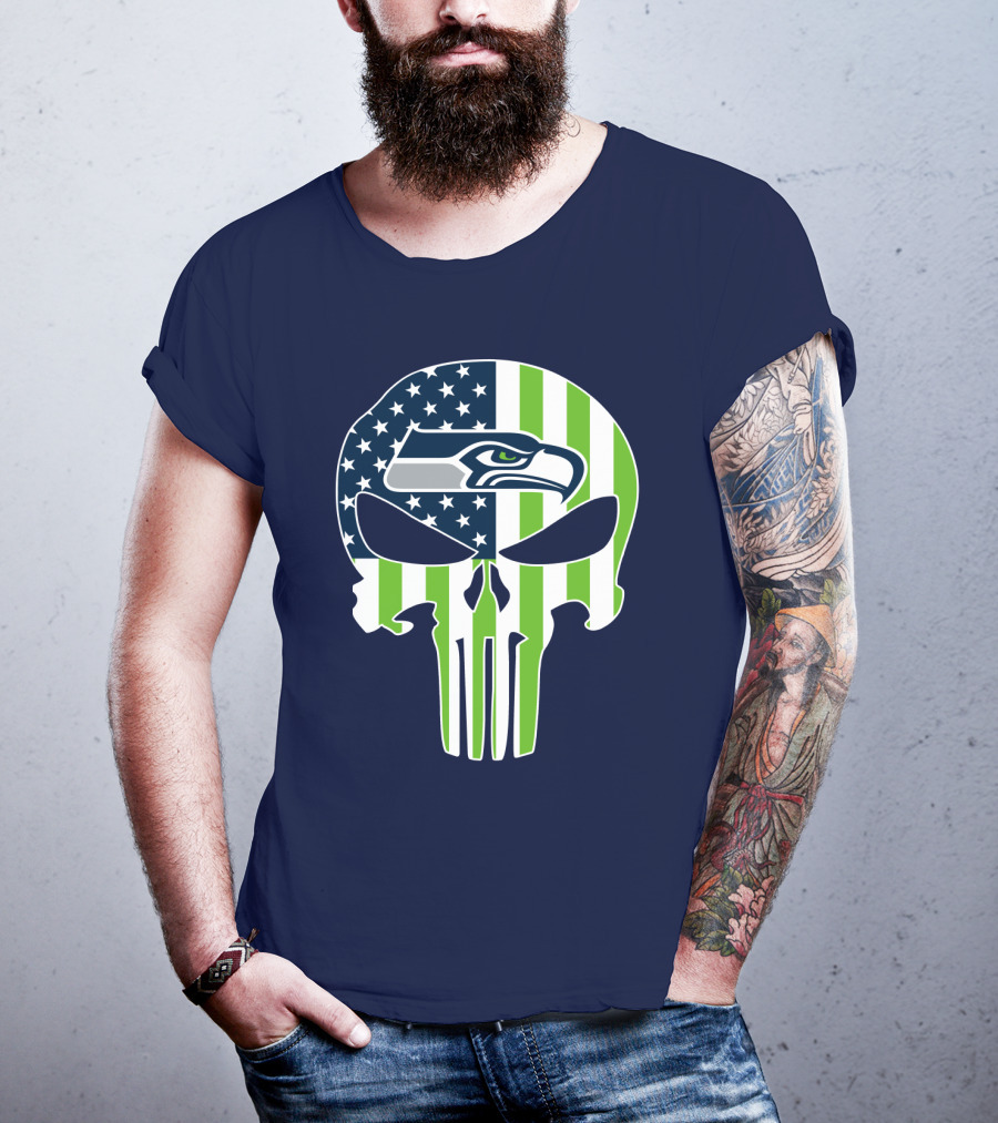 Seahawks American Flag Punisher Skull T-Shirt