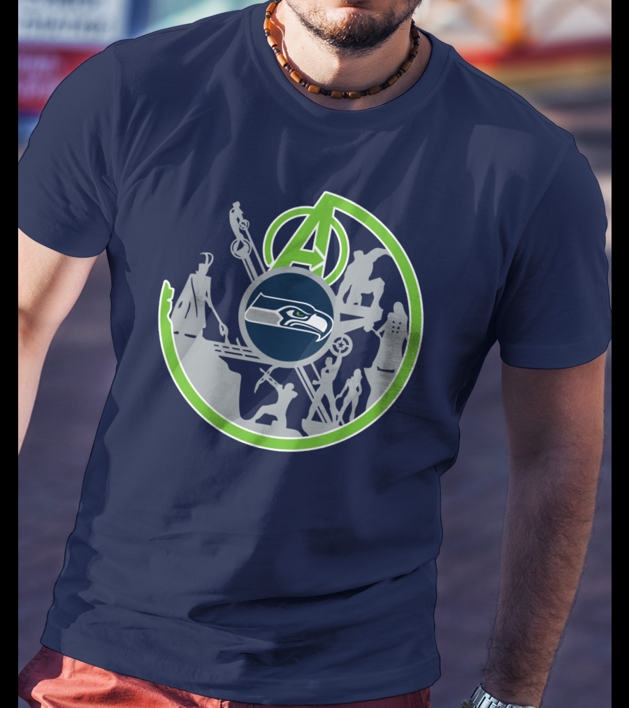 Seahawks Avengers Crossover Logo Silhouettes T-Shirt