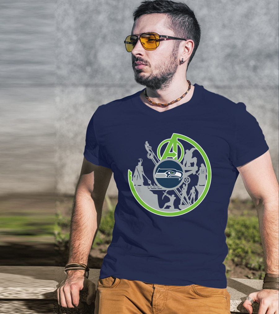 Seahawks Avengers Crossover Logo Silhouettes T-Shirt