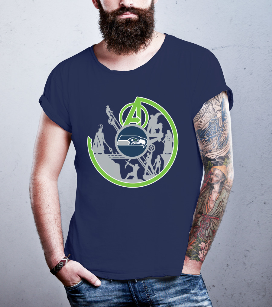 Seahawks Avengers Crossover Logo Silhouettes T-Shirt