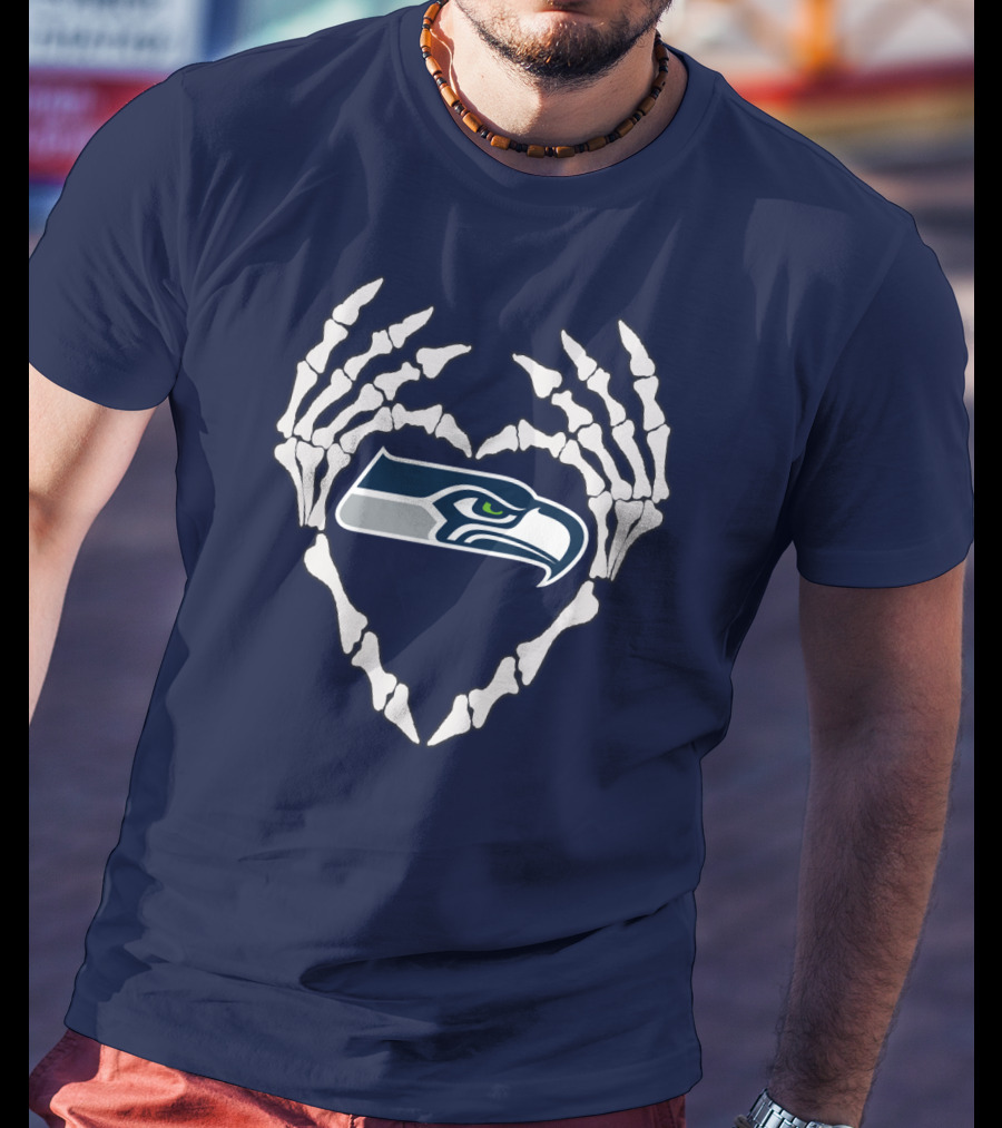 Seahawks Skull Bones Heart T-Shirt