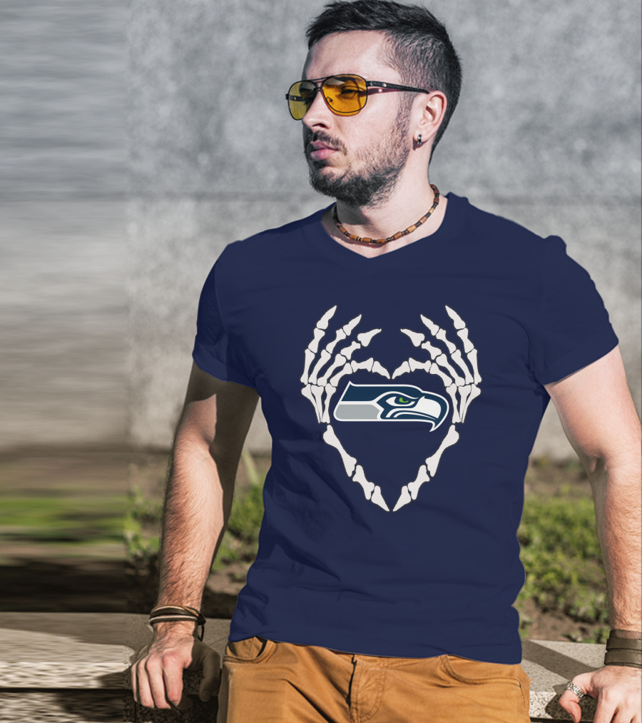 Seahawks Skull Bones Heart T-Shirt