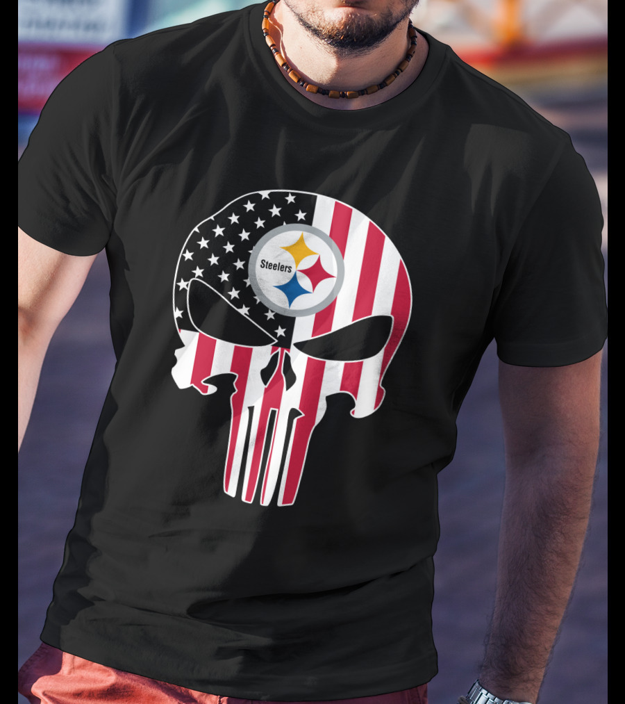 Steelers Skull American Flag T-Shirt