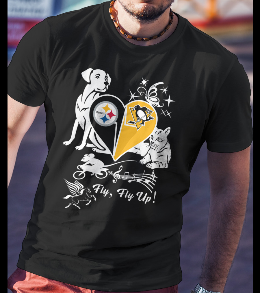 Steelers Penguins Fly Fly Up Music Butterfly Dog Cat Mouse Pegasus T-Shirt