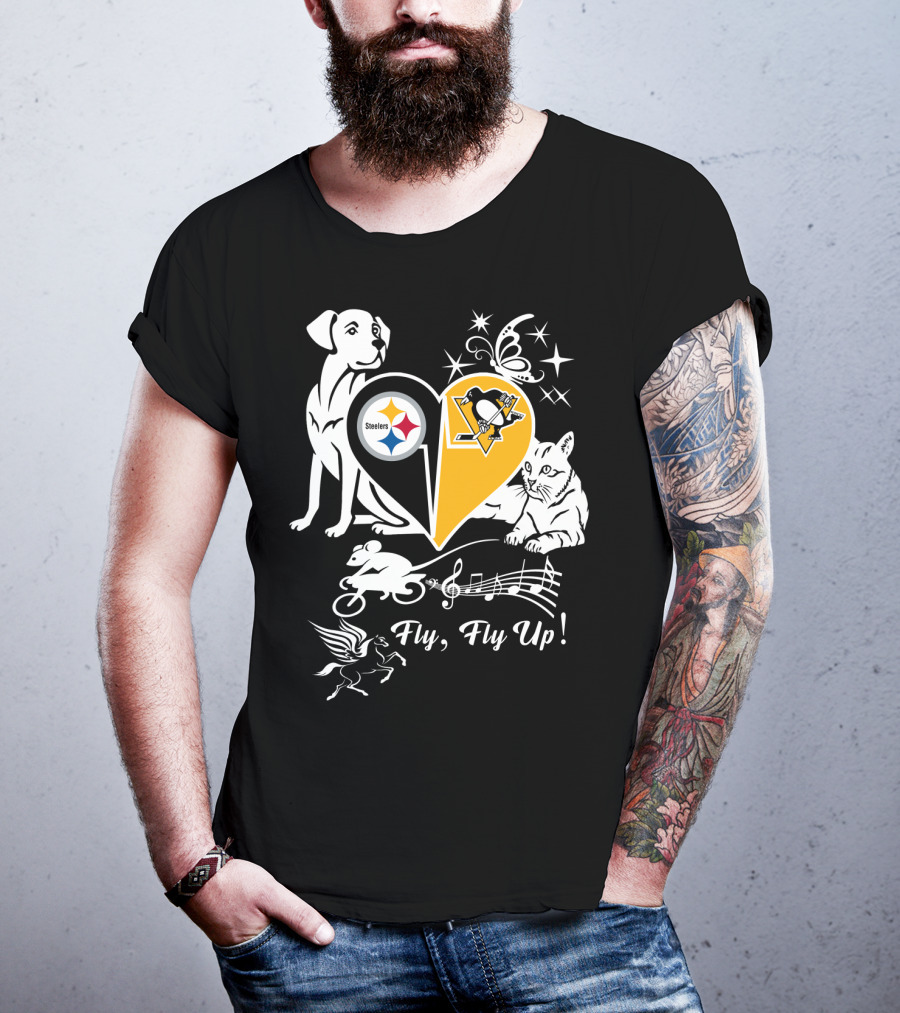 Steelers Penguins Fly Fly Up Music Butterfly Dog Cat Mouse Pegasus T-Shirt