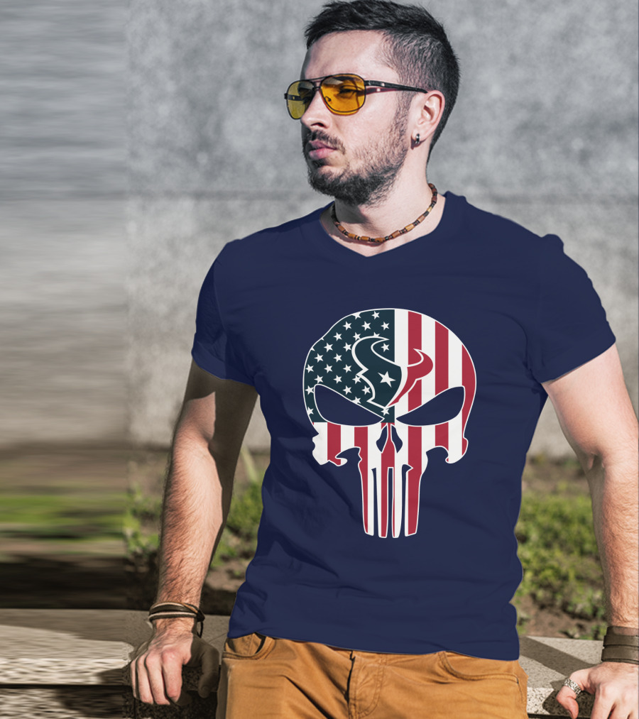 Texans Punisher Skull American Flag T-Shirt
