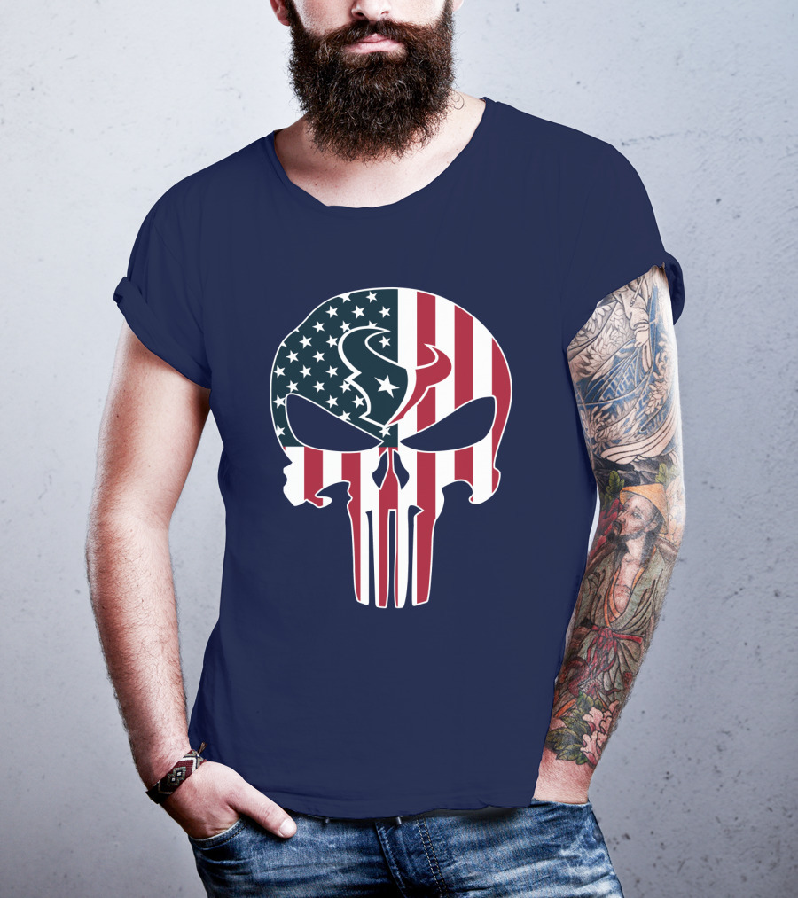 Texans Punisher Skull American Flag T-Shirt