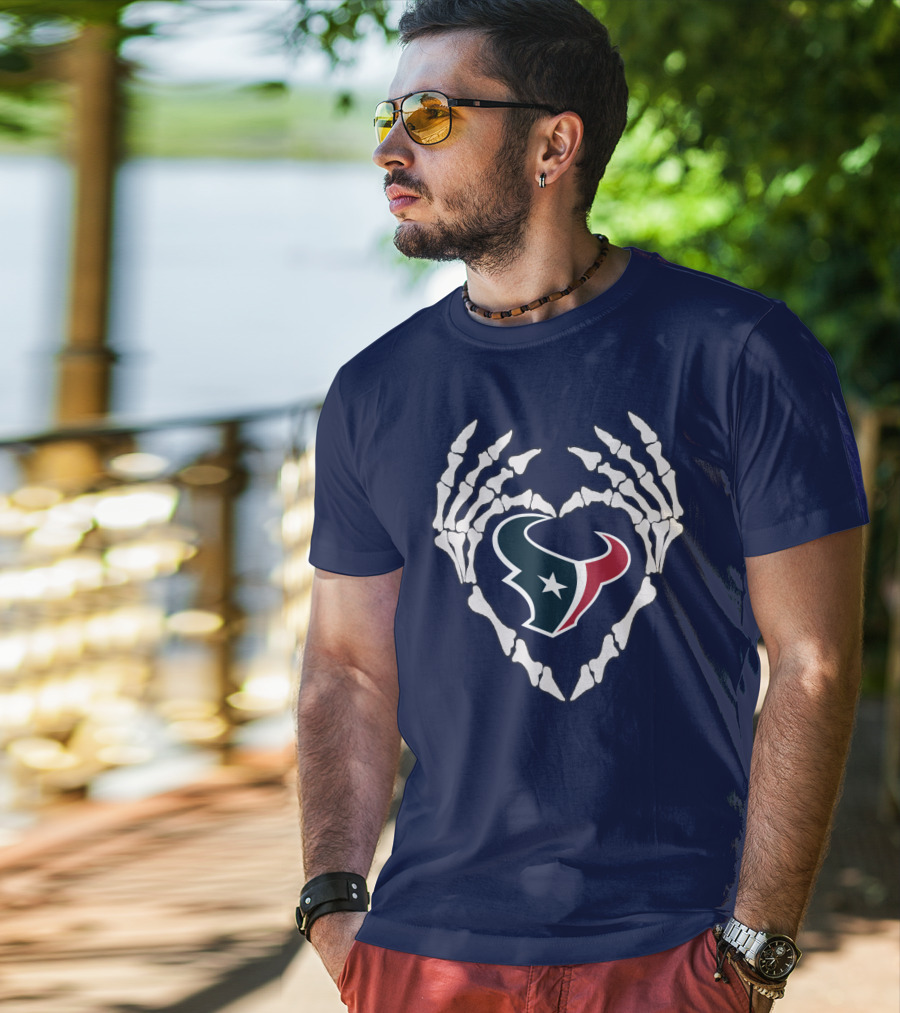 Texans Skeleton Hands Heart T-Shirt