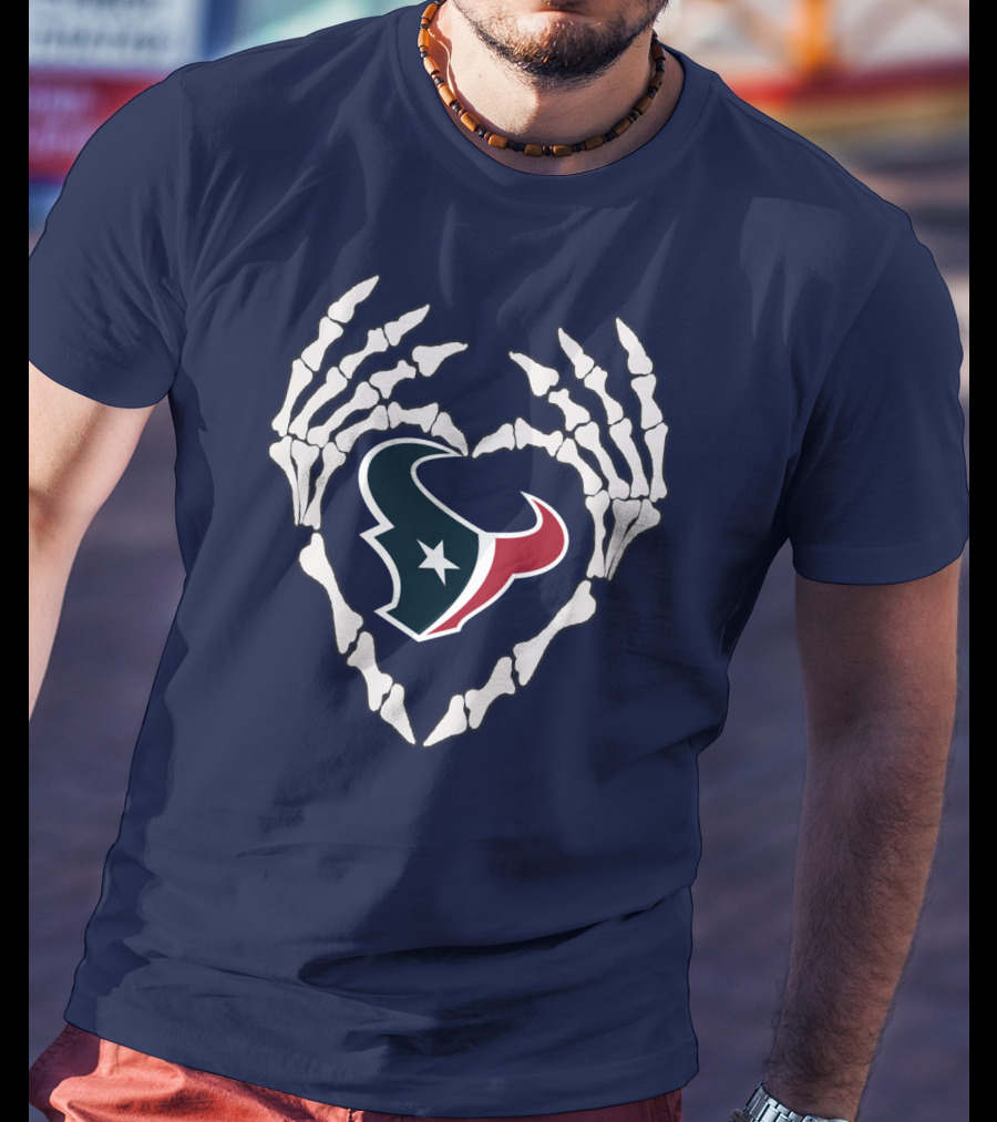 Texans Skeleton Hands Heart T-Shirt