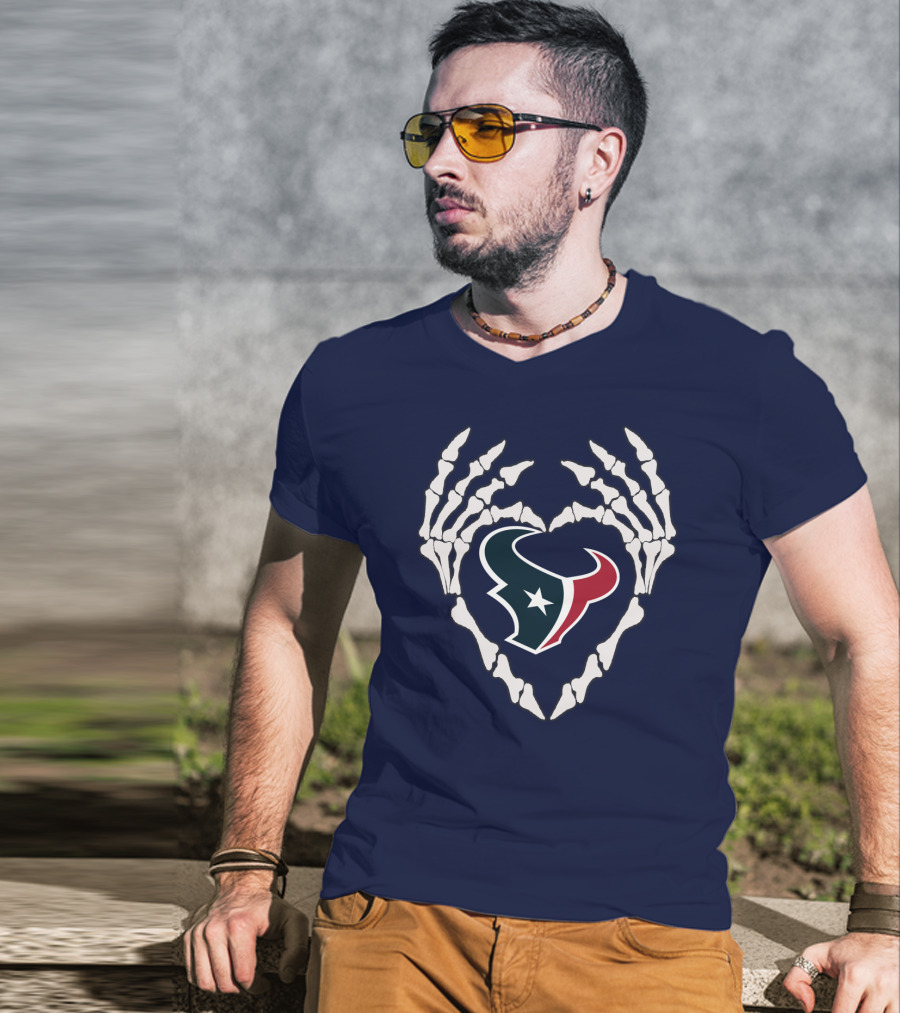 Texans Skeleton Hands Heart T-Shirt