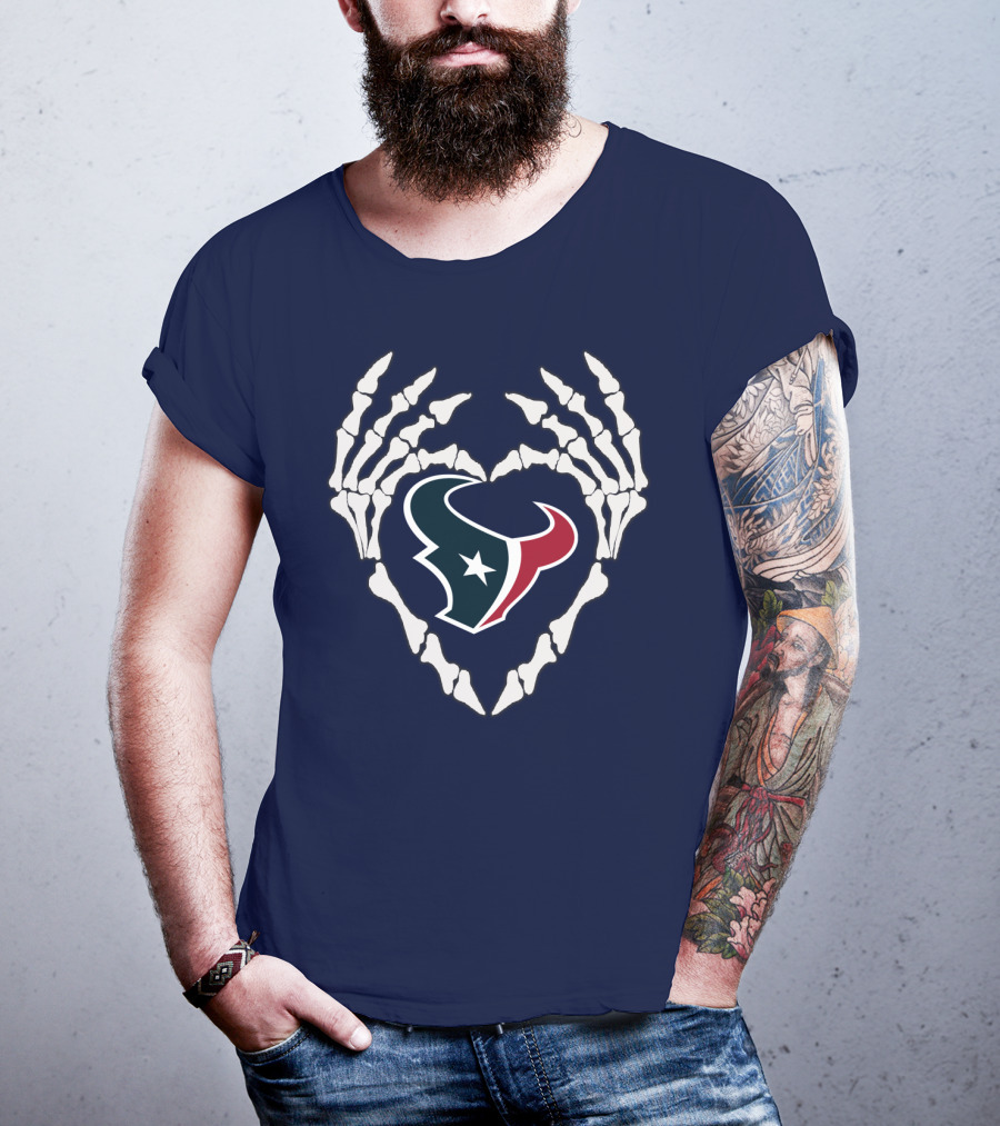 Texans Skeleton Hands Heart T-Shirt