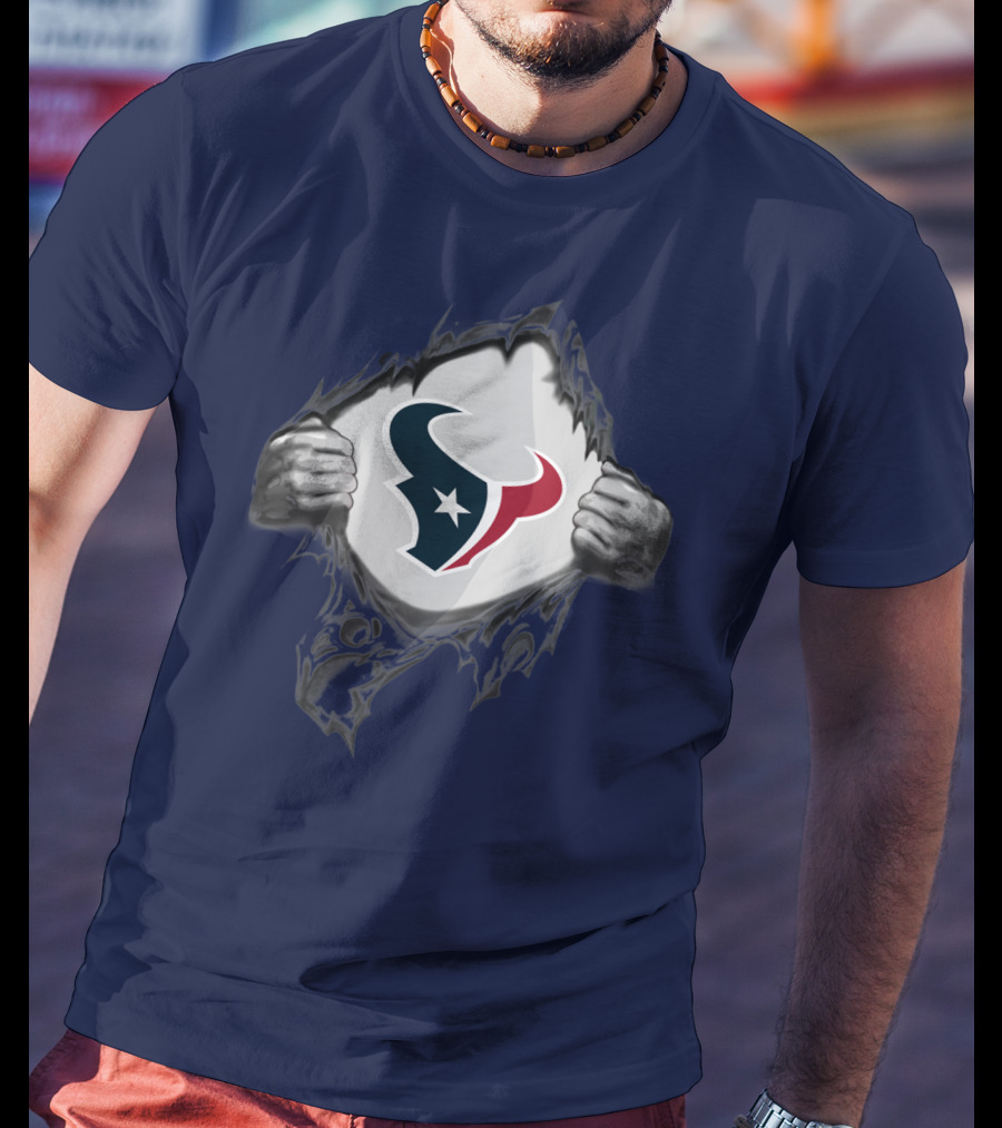 Texans Strong Bull Logo Rip Patriots T-Shirt