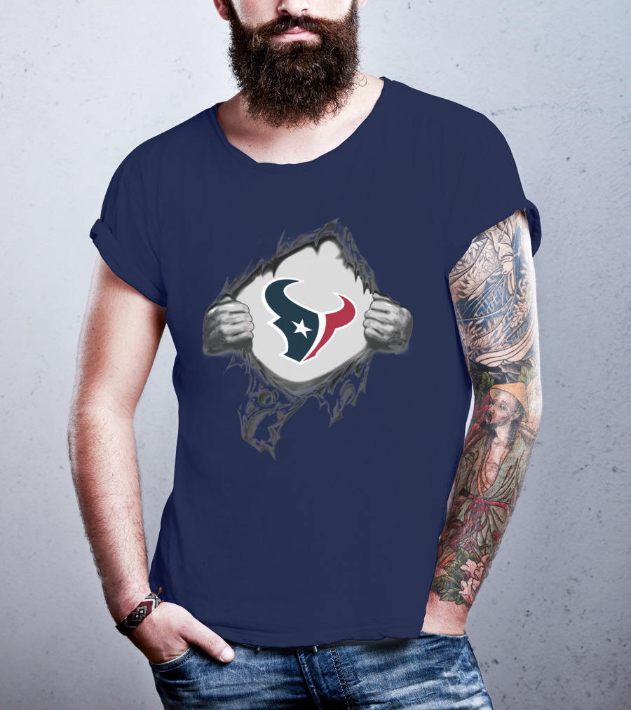 Texans Strong Bull Logo Rip Patriots T-Shirt