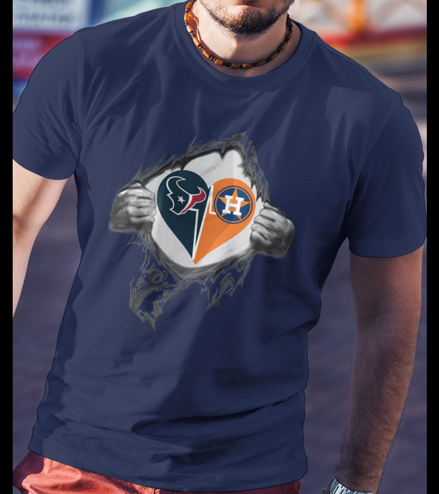 Texans Astros Heart Logo Fusion T-Shirt