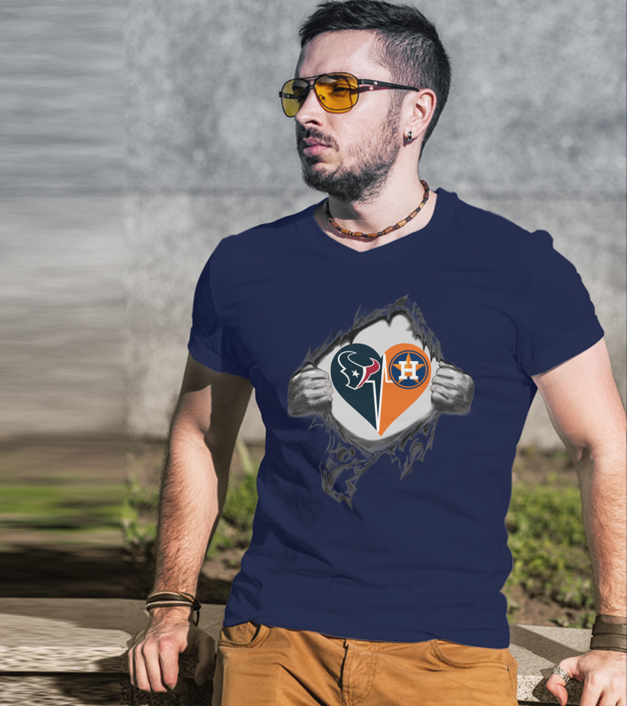 Texans Astros Heart Logo Fusion T-Shirt