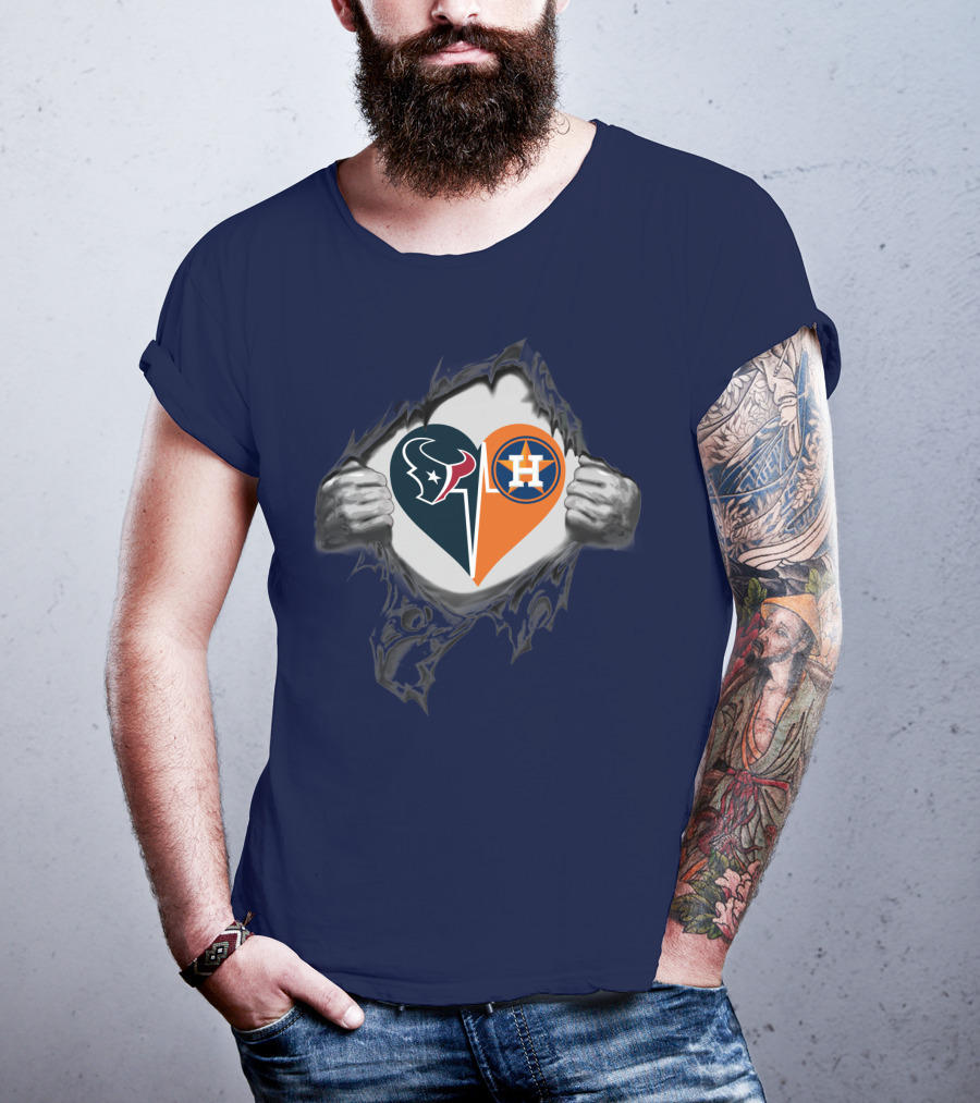 Texans Astros Heart Logo Fusion T-Shirt