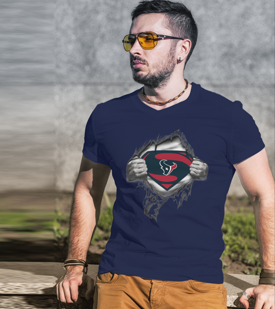 Texans Superhero Logo Rip T-Shirt