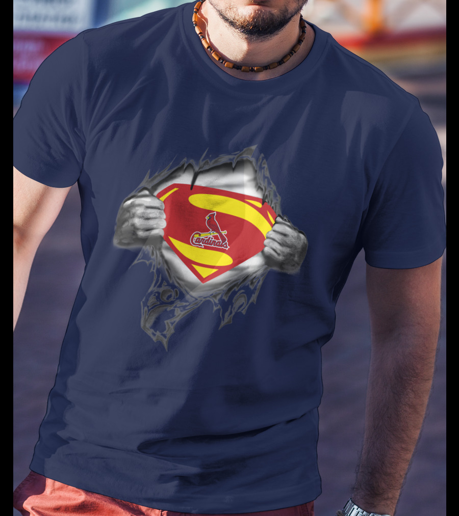 Superman St. Louis Cardinals Fan Emblem Tear T-Shirt