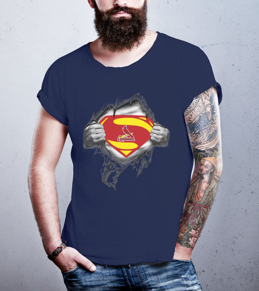 Superman St. Louis Cardinals Fan Emblem Tear T-Shirt