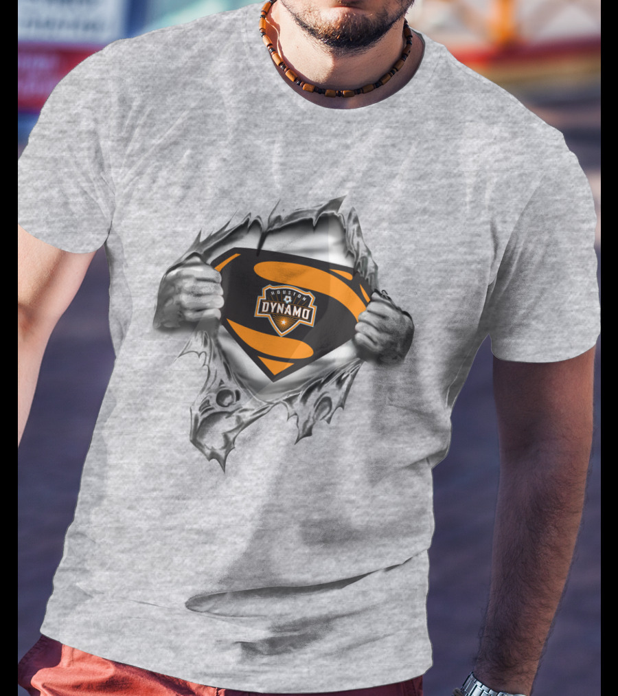 Superhero Houston Dynamo Logo Busting Through T-Shirt