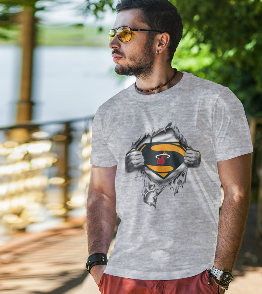 Miami Heat Superhero Basketball Logo Silver T-Shirt