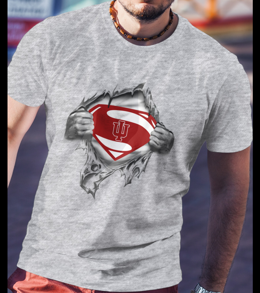 Indiana Hoosiers Logo Inside Superman Shield Torn T-Shirt