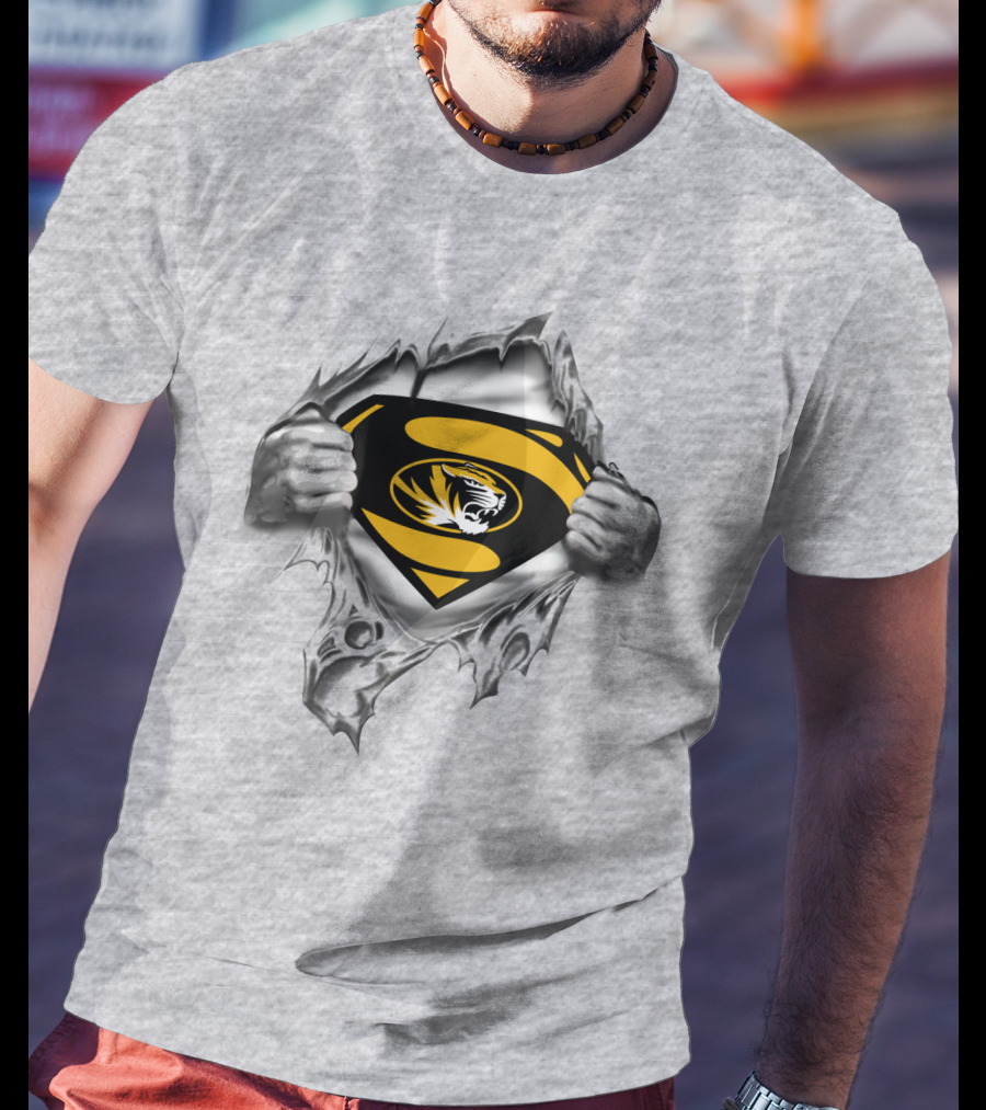 Superman Missouri Tigers Logo Rip T-Shirt