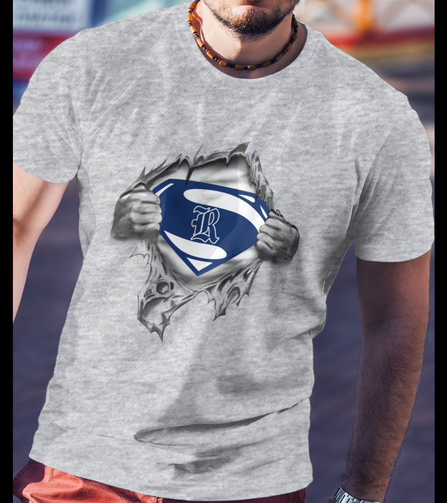 Rice Owls Superhero Shield Logo With Torn Metal Effect T-Shirt
