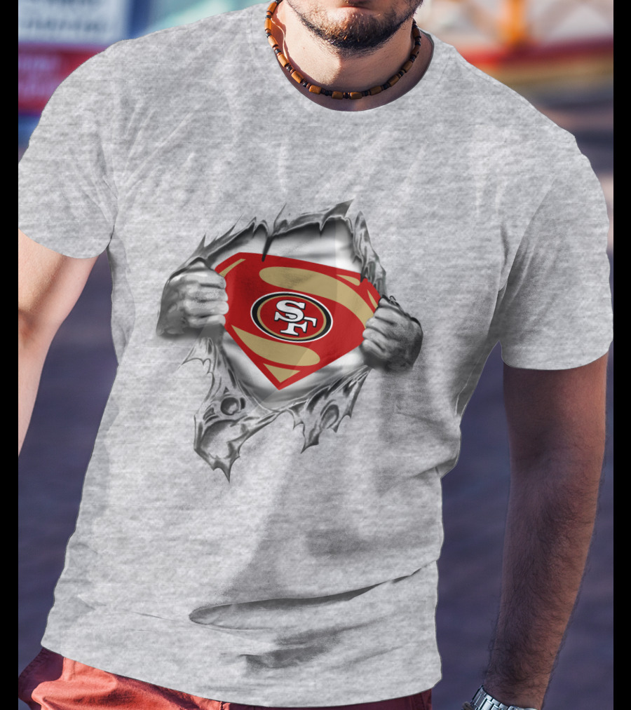 San Francisco 49ers Emblem With Superhero Rip And Sf T-Shirt