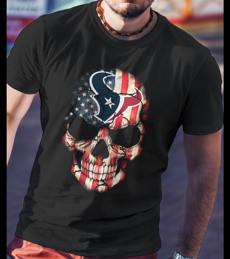Houston Texans Skull American Flag Tribute T-Shirt