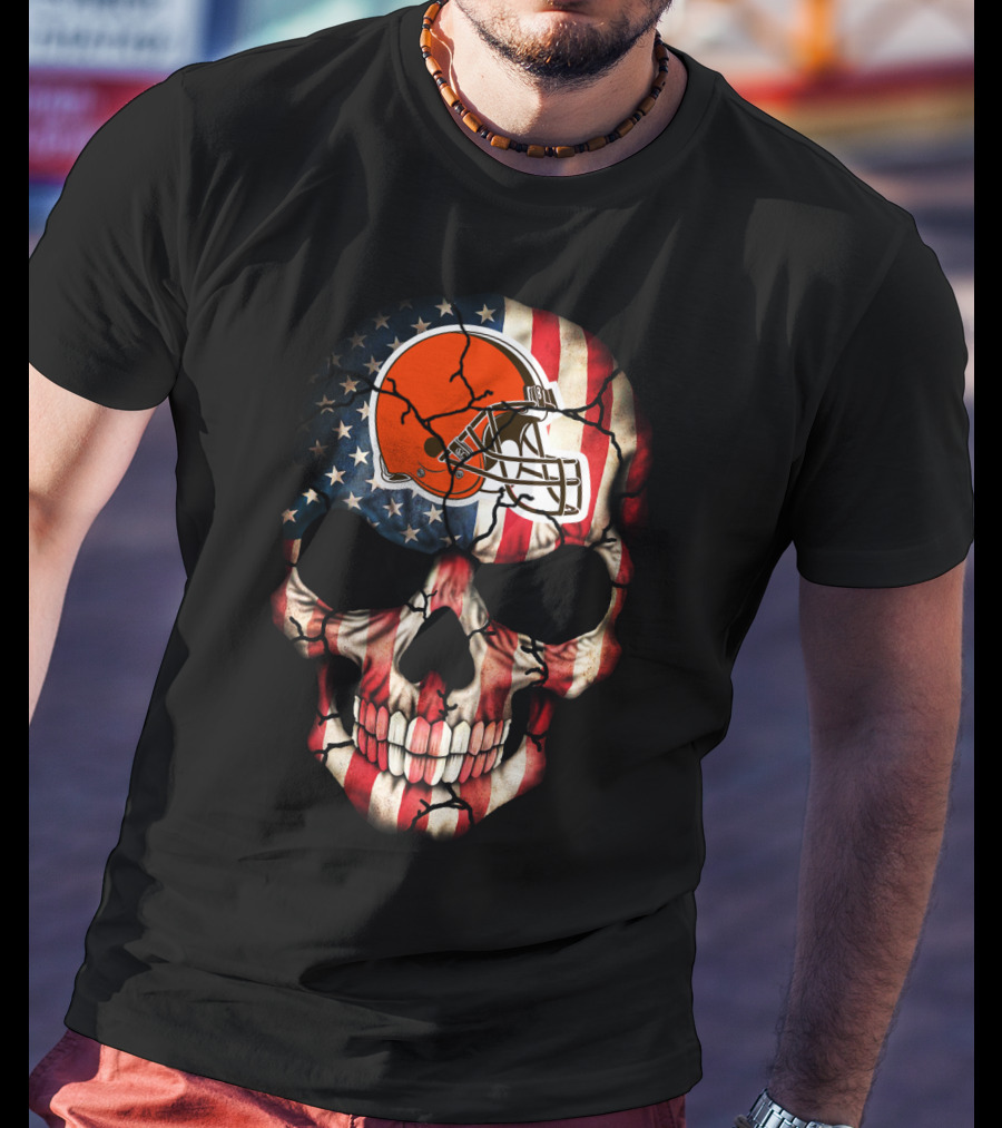 Cleveland Browns American Flag Skull T-Shirt