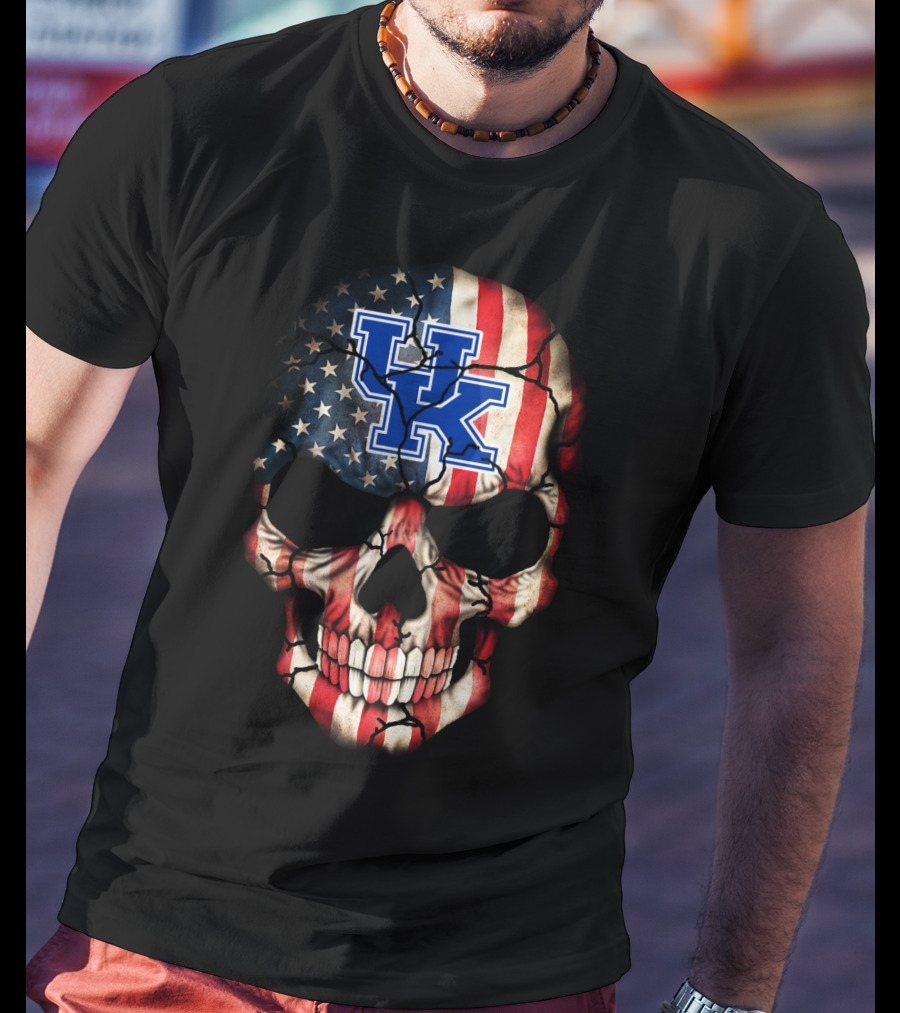 Kentucky Wildcats American Flag Skull T-Shirt