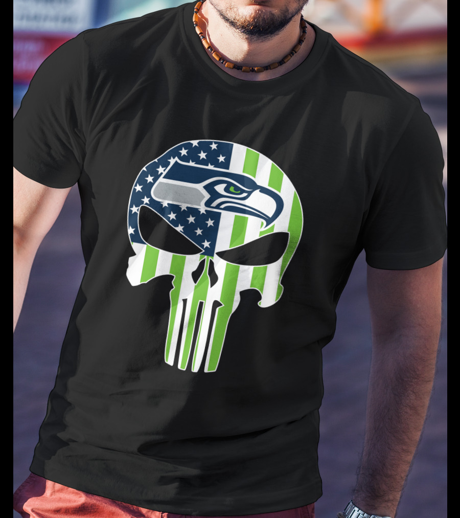 Seahawks Skull American Flag T-Shirt