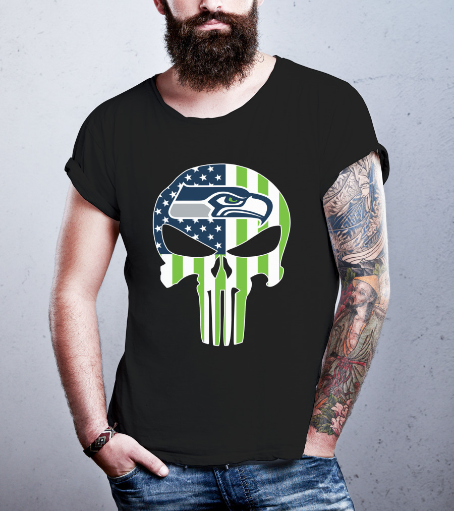 Seahawks Skull American Flag T-Shirt